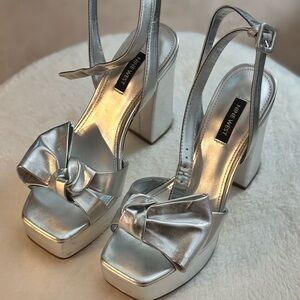 Nine West Metallic Silver Platform Sandals